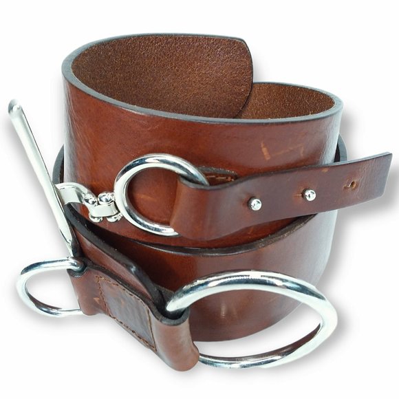 Rene Lezard Brown Leather Belt Size Medium 36 90 Silver Toggle Buckle Steampunk main image 5